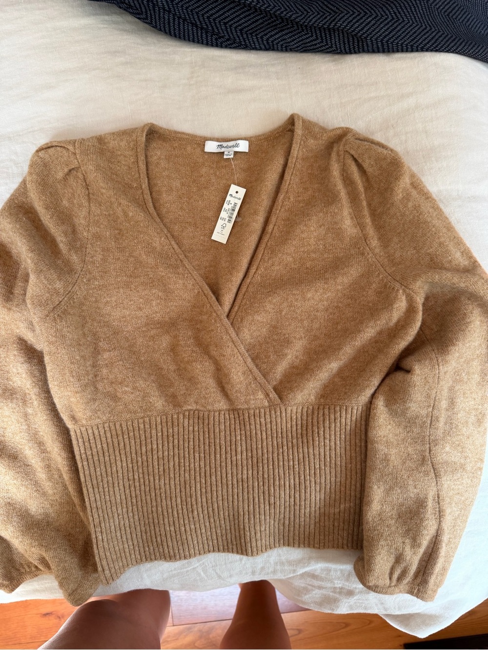 Madewell Camel V-Neck Wrap Pullover Sweater